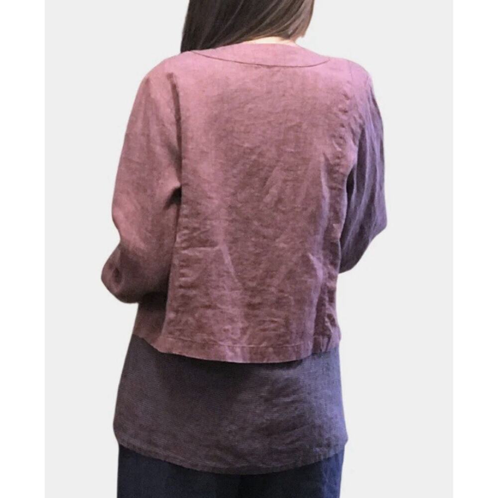 NWT FLAX P Sz 6-10 Linen Purple Berry Yarn Dye Button Shacket Pocket Long Sleeve - Picture 2 of 14